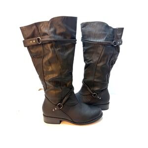 Journee Collection Women's Bite Wide Calf Knee High Buckle Boots 7.5 Black NWT